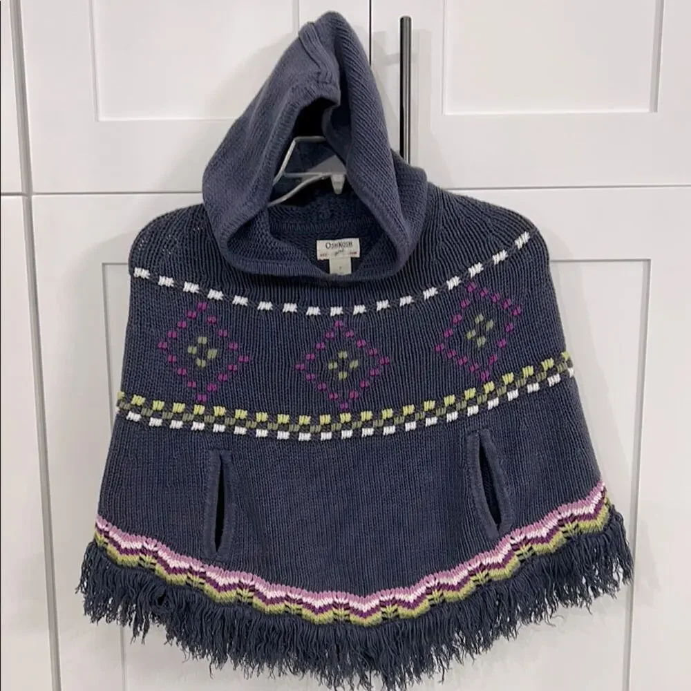 Osh Kosh Girl Hooded Poncho with Fringe - 7